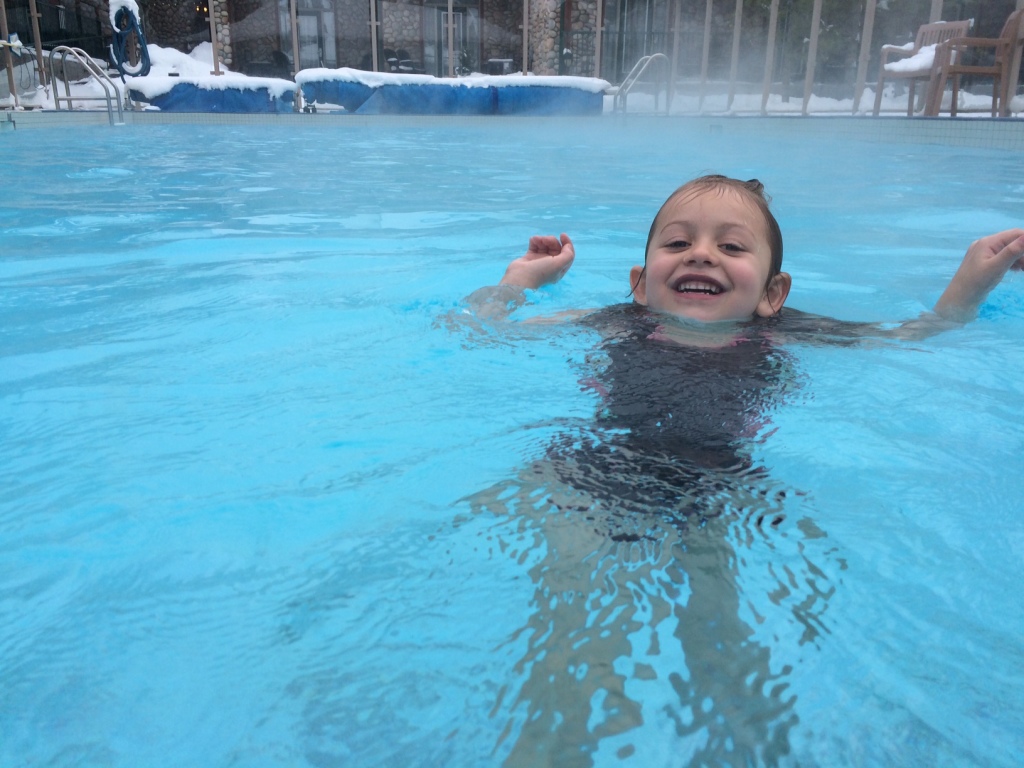 Child in Mystic Springs Pool in Canmore