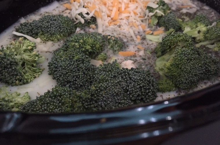 Easy broccoli cheddar slow cooker soup. Fast and delicious, it only takes five minutes of prep time in the kitchen!